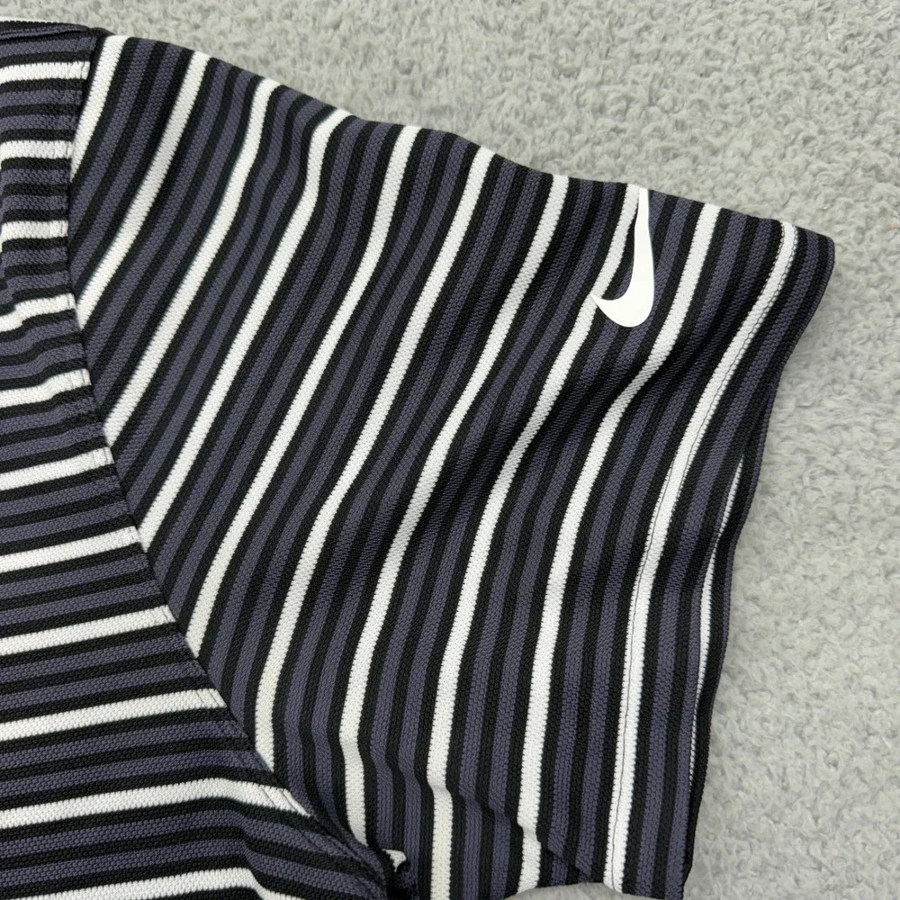 Nike 725508-010 Mens XL Black White Striped Dri-FIT Standard Fit Golf Polo Shirt